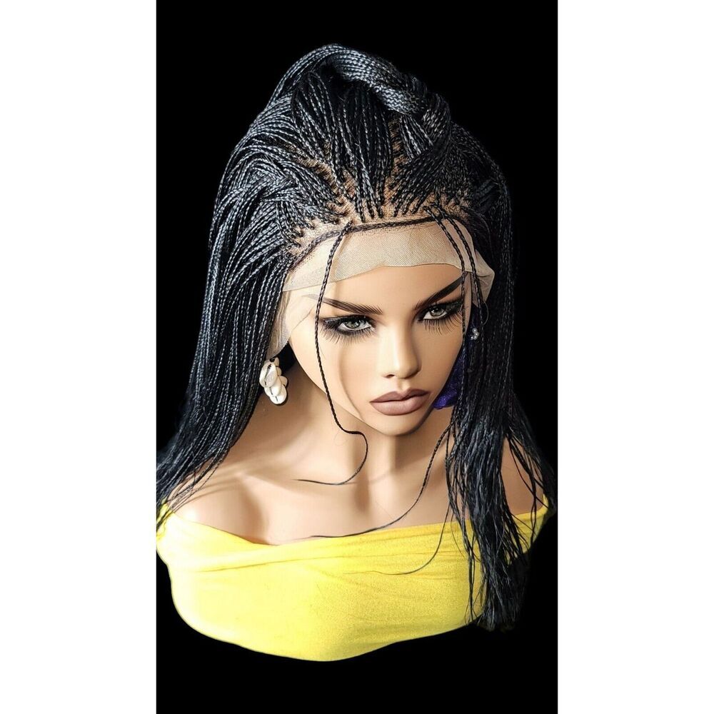 Full Lace Hand-Braided wig color # 1 Jet Black micro million braids- long wig - Picture 12 of 15